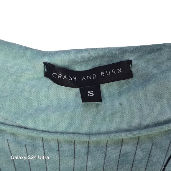 Crash & Burn Women's Graphic Tee Blue Sequins Glitter Anchor Semi Sheer Small - Picture 6 of 8